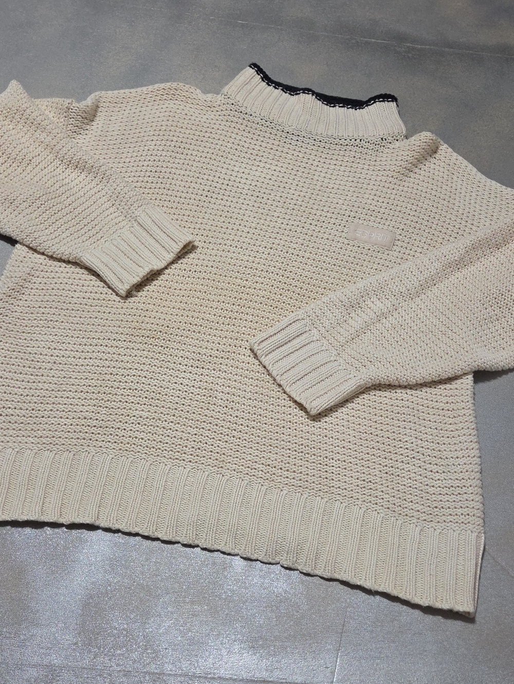 VINTAGE Esprit Cream Turtleneck Sweater with Black Neck Trim